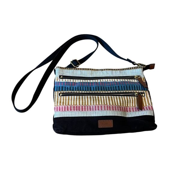 Fossil Passport Crossbody Colorful Stripes Purse with Black Straps Canvas Bag - Picture 1 of 7